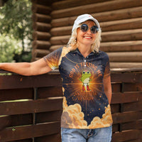 Grumpy Frog Women Polo Shirt with Refuse to Study Quote and Starburst Pattern