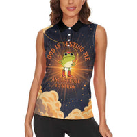 Grumpy Frog Women Sleeveless Polo Shirt with Refuse to Study Quote and Starburst Pattern