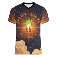 Grumpy Frog Women V-Neck T-Shirt with Refuse to Study Quote and Starburst Pattern