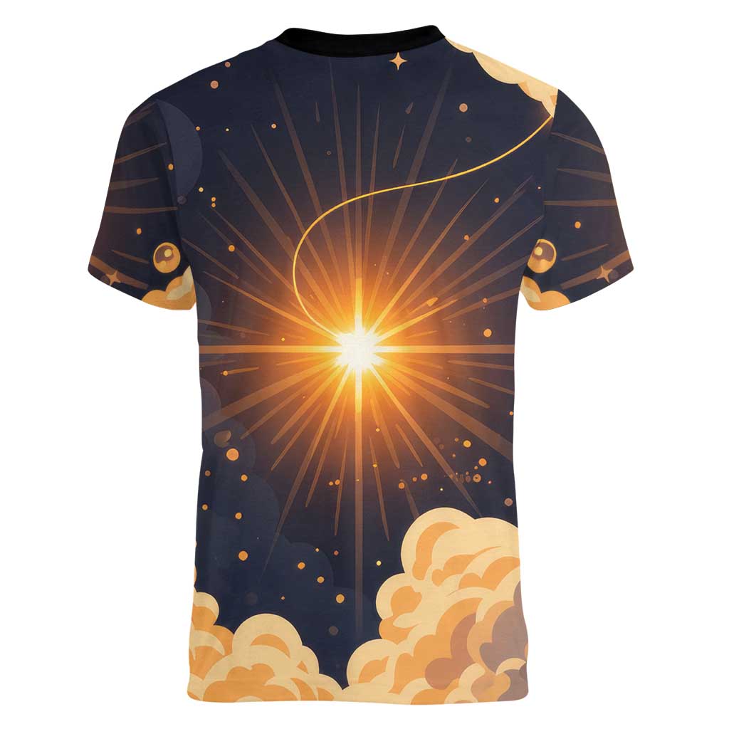 Grumpy Frog Women V-Neck T-Shirt with Refuse to Study Quote and Starburst Pattern