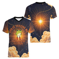 Grumpy Frog Women V-Neck T-Shirt with Refuse to Study Quote and Starburst Pattern