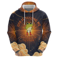 Grumpy Frog Zip Hoodie with Refuse to Study Quote and Starburst Pattern