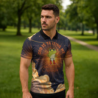 Grumpy Frog Zipper Polo Shirt with Refuse to Study Quote and Starburst Pattern