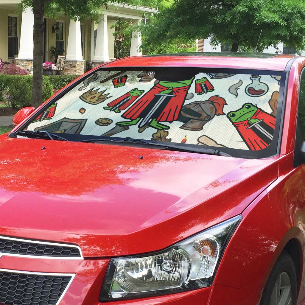 Funny Cartoon Knight Frog Auto Sun Shade Medieval Mood Meme