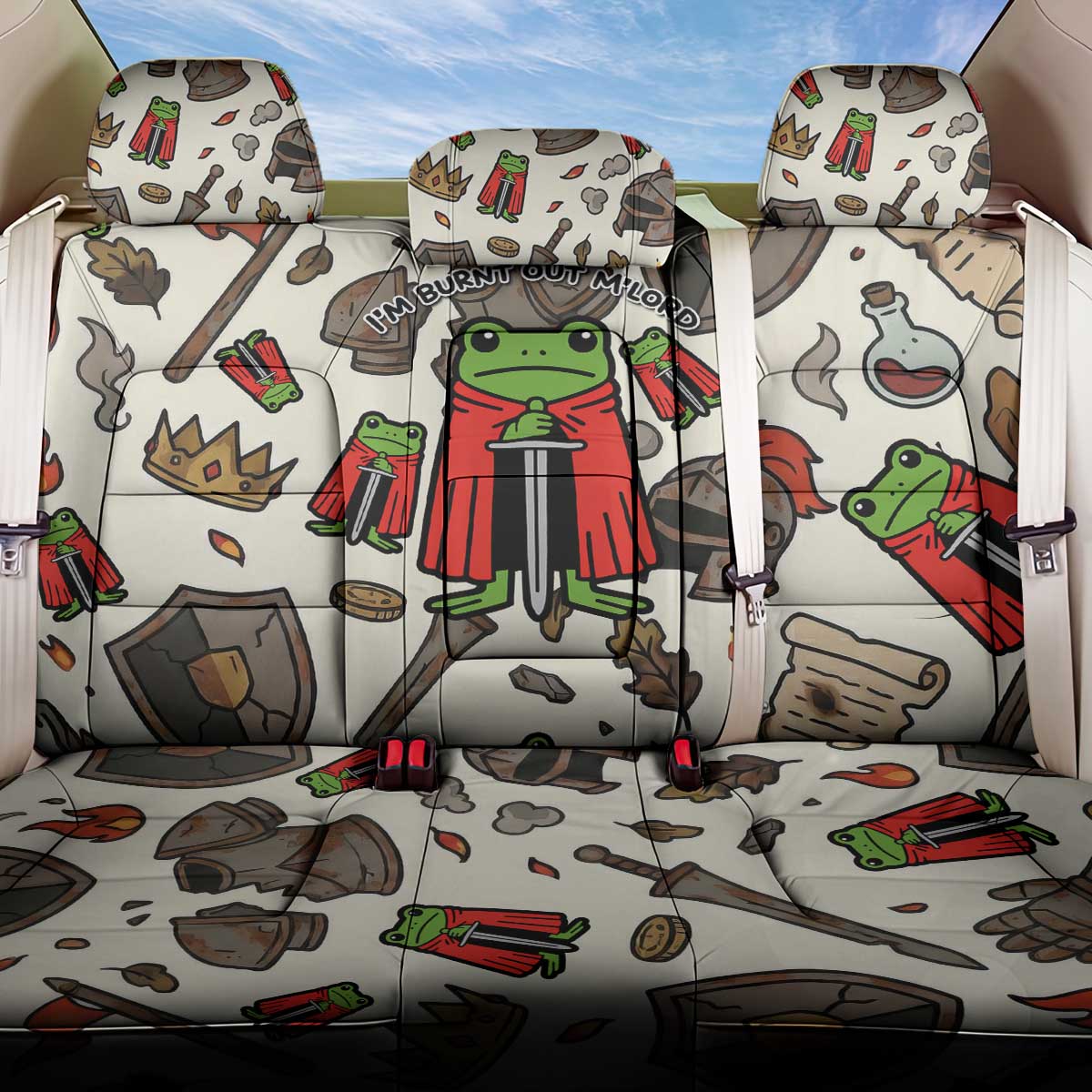 Funny Cartoon Knight Frog Back Car Seat Cover Medieval Mood Meme