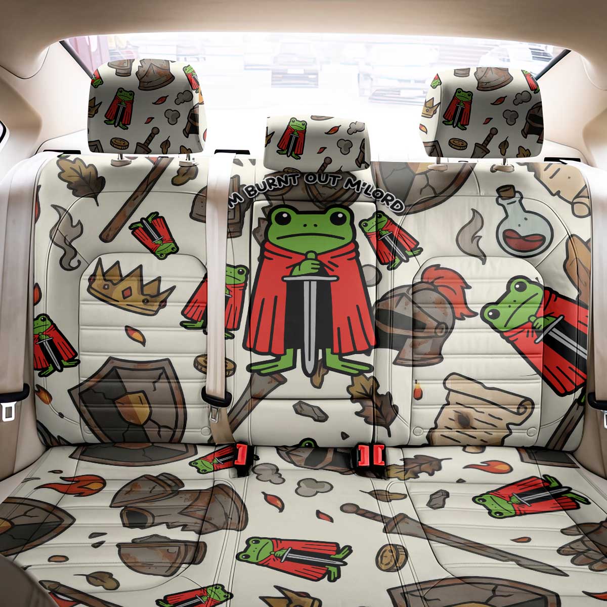 Funny Cartoon Knight Frog Back Car Seat Cover Medieval Mood Meme