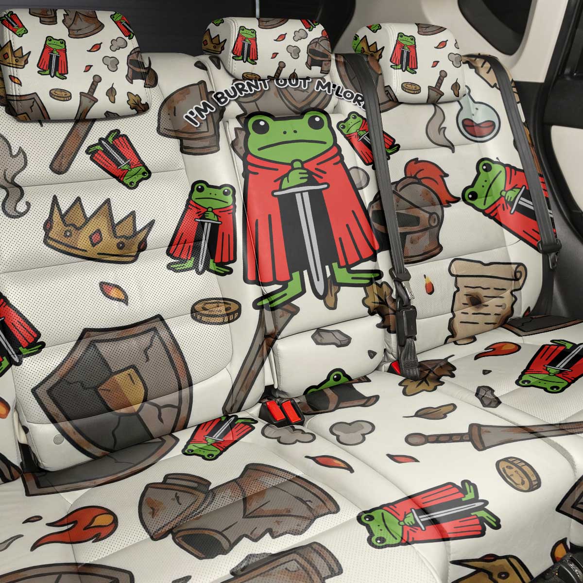 Funny Cartoon Knight Frog Back Car Seat Cover Medieval Mood Meme