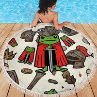 Funny Cartoon Knight Frog Beach Blanket Medieval Mood Meme