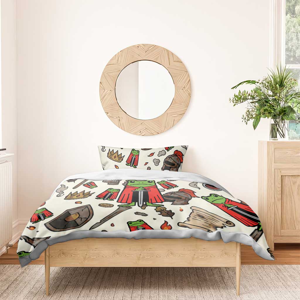 Funny Cartoon Knight Frog Bedding Set Medieval Mood Meme