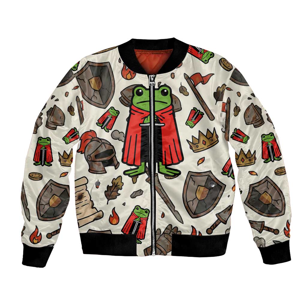 Funny Cartoon Knight Frog Bomber Jacket Medieval Mood Meme