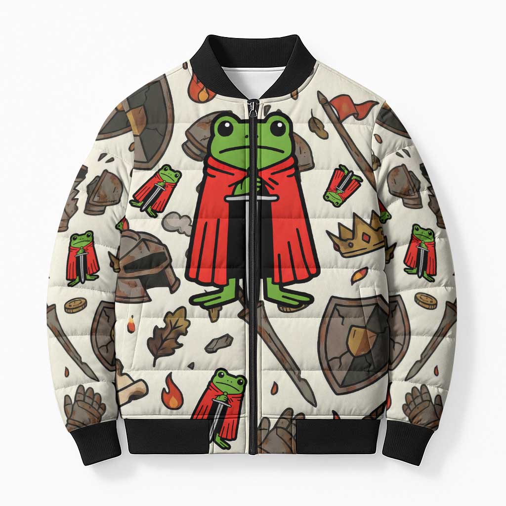 Funny Cartoon Knight Frog Bomber Puffer Jacket Medieval Mood Meme
