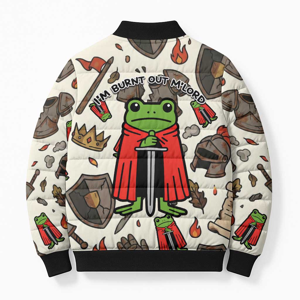 Funny Cartoon Knight Frog Bomber Puffer Jacket Medieval Mood Meme