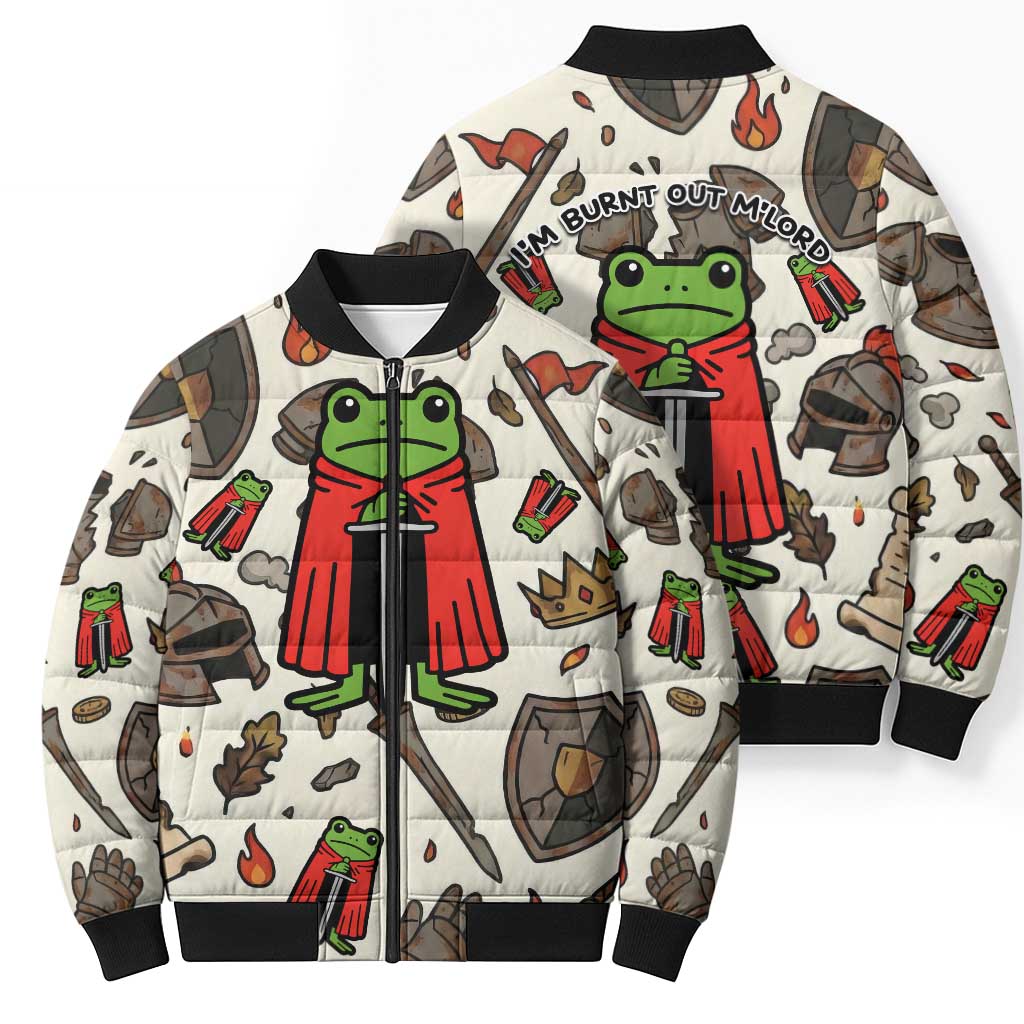 Funny Cartoon Knight Frog Bomber Puffer Jacket Medieval Mood Meme