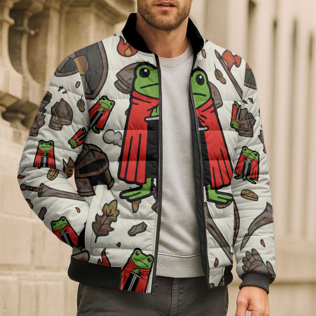 Funny Cartoon Knight Frog Bomber Puffer Jacket Medieval Mood Meme