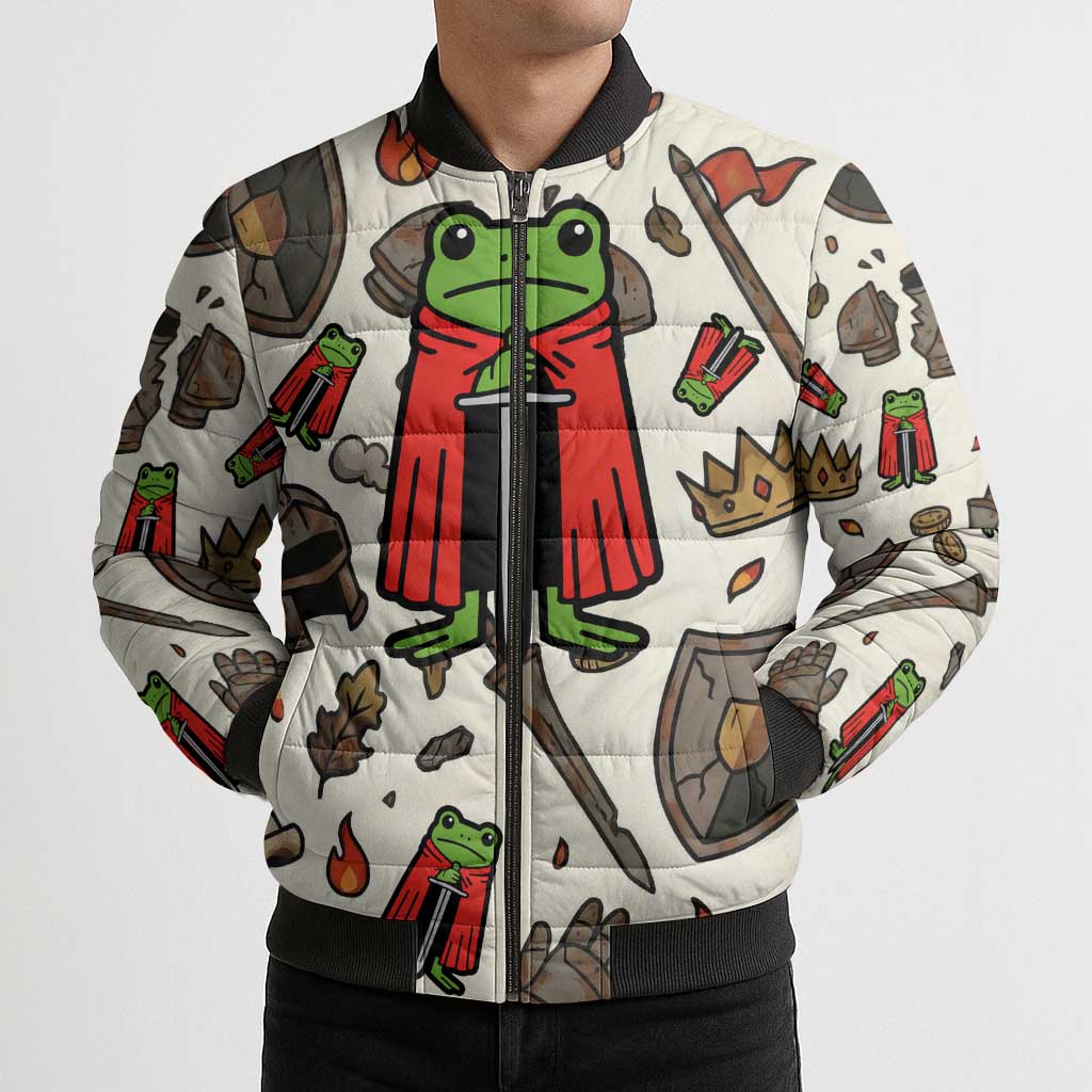 Funny Cartoon Knight Frog Bomber Puffer Jacket Medieval Mood Meme