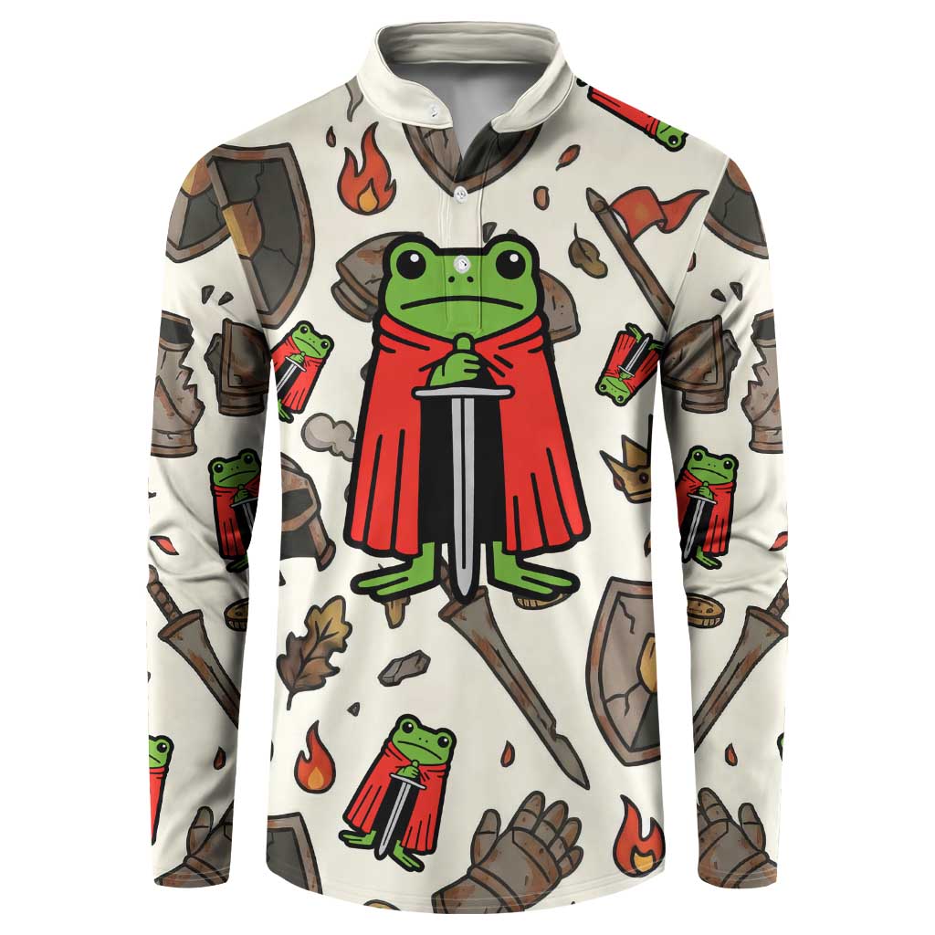 Funny Cartoon Knight Frog Button Sweatshirt Medieval Mood Meme