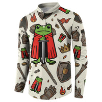 Funny Cartoon Knight Frog Button Sweatshirt Medieval Mood Meme