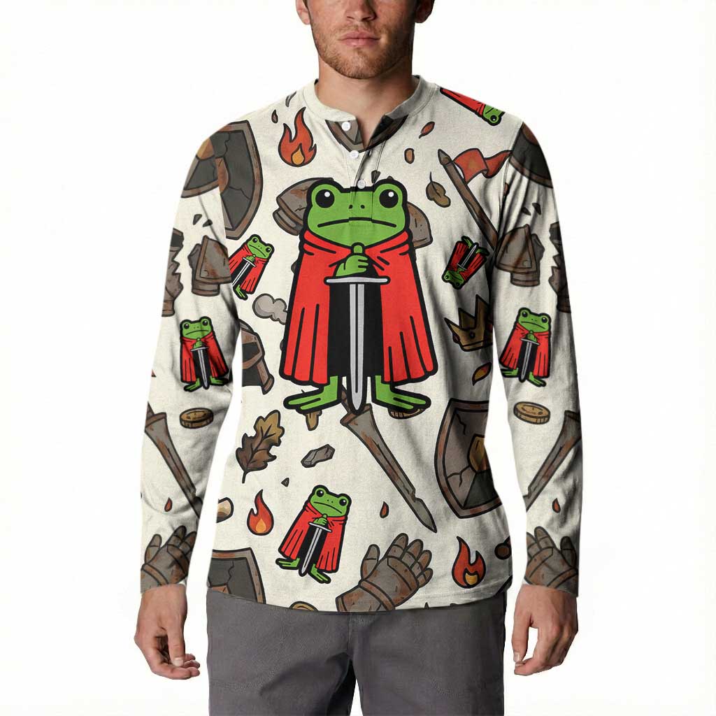 Funny Cartoon Knight Frog Button Sweatshirt Medieval Mood Meme