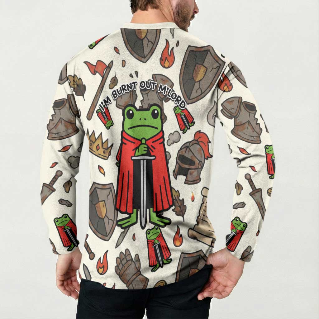Funny Cartoon Knight Frog Button Sweatshirt Medieval Mood Meme
