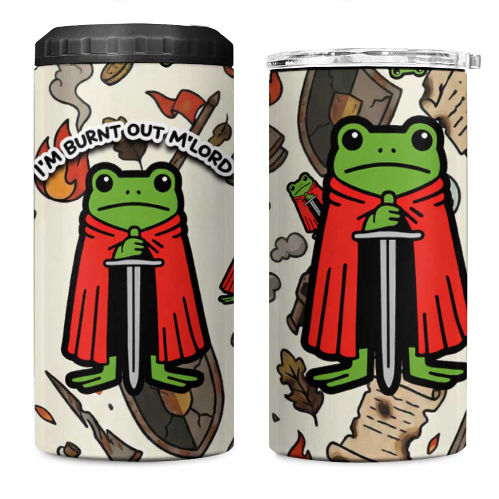 Funny Cartoon Knight Frog 4 in 1 Can Cooler Tumbler Medieval Mood Meme