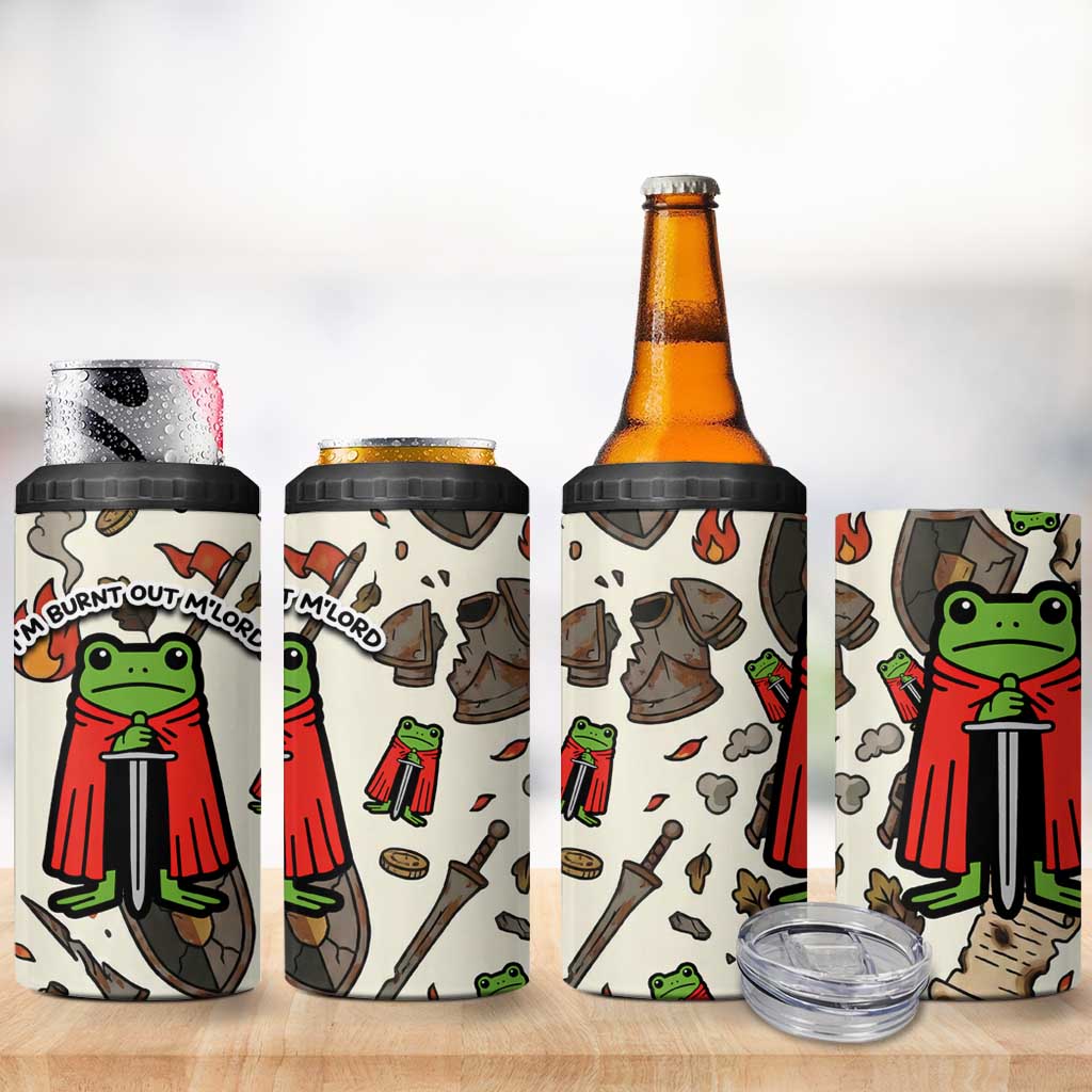 Funny Cartoon Knight Frog 4 in 1 Can Cooler Tumbler Medieval Mood Meme