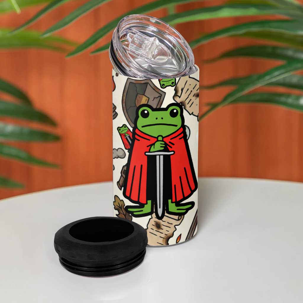 Funny Cartoon Knight Frog 4 in 1 Can Cooler Tumbler Medieval Mood Meme