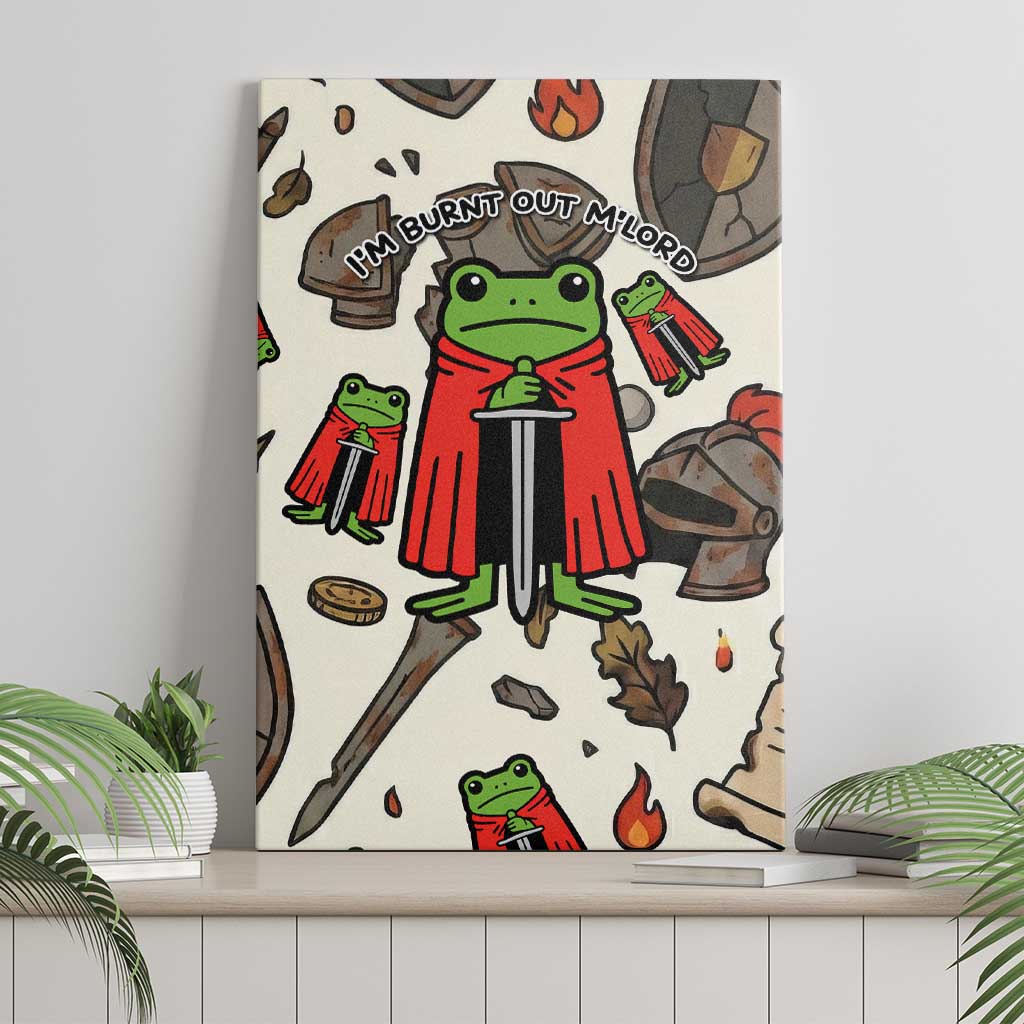 Funny Cartoon Knight Frog Canvas Wall Art Medieval Mood Meme