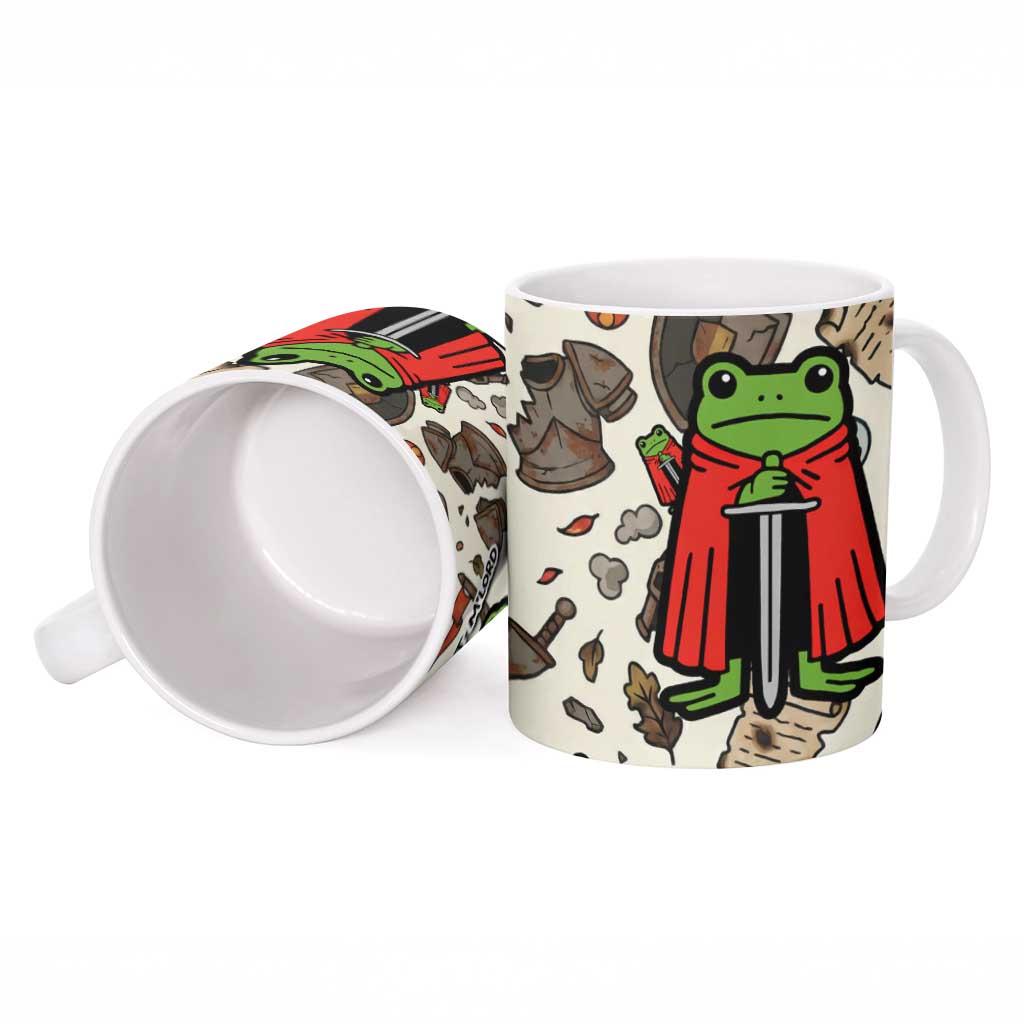 Funny Cartoon Knight Frog Ceramic Mug Medieval Mood Meme