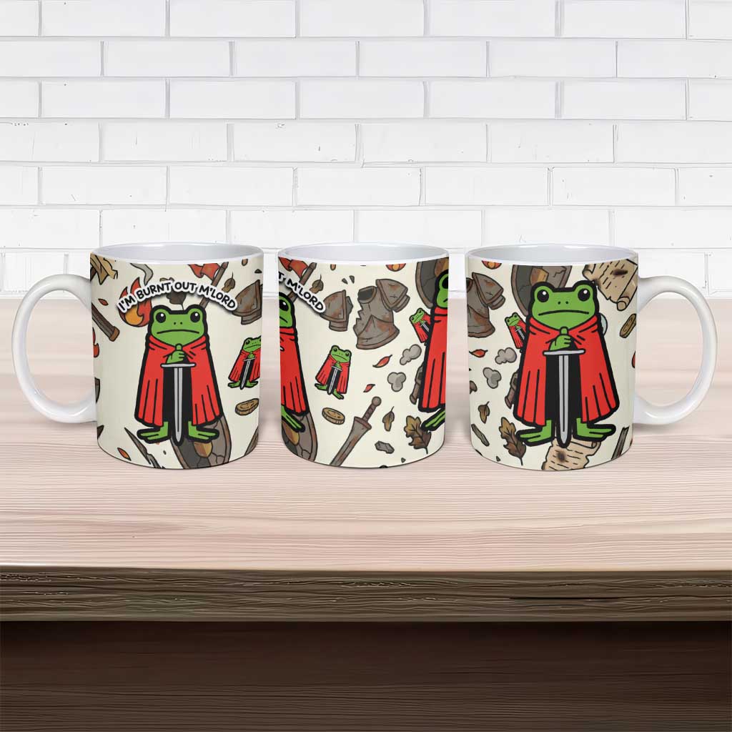 Funny Cartoon Knight Frog Ceramic Mug Medieval Mood Meme