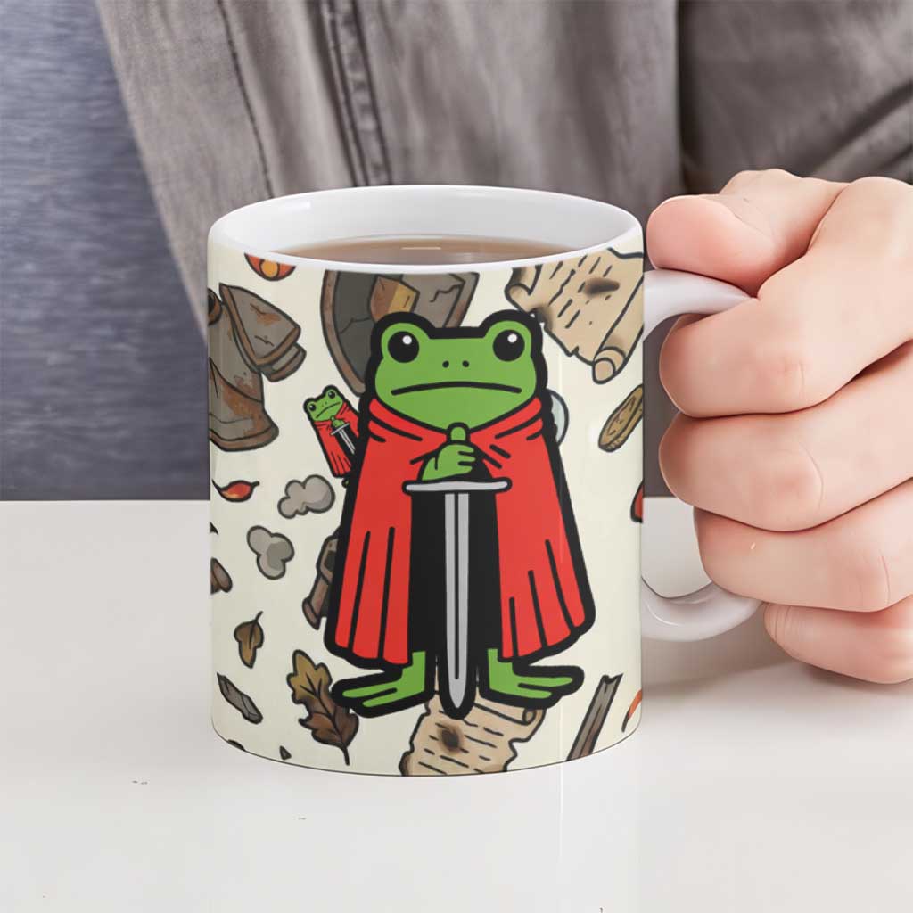 Funny Cartoon Knight Frog Ceramic Mug Medieval Mood Meme
