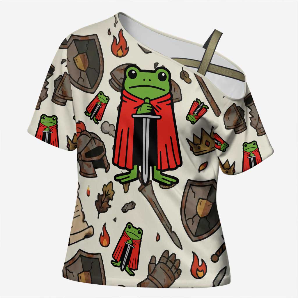 Funny Cartoon Knight Frog Cross Shoulder Shirt Medieval Mood Meme