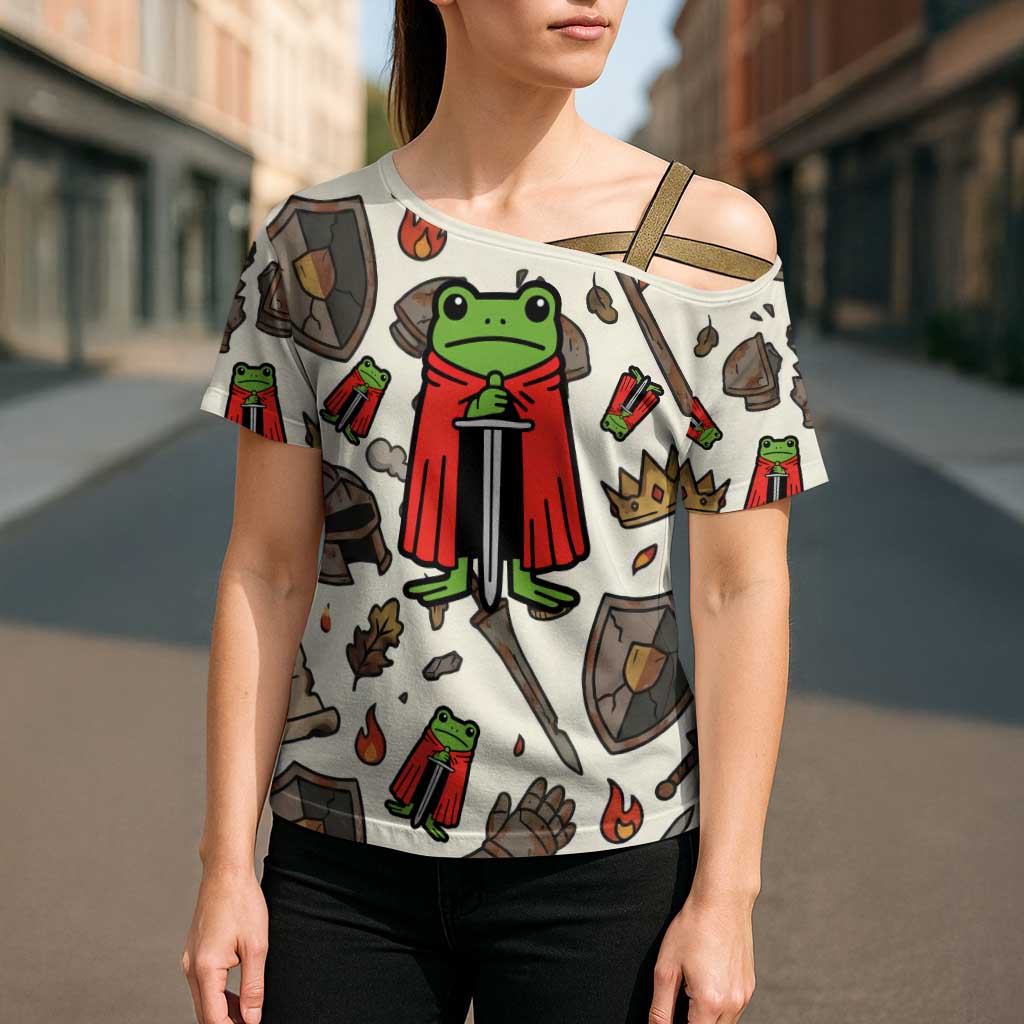 Funny Cartoon Knight Frog Cross Shoulder Shirt Medieval Mood Meme