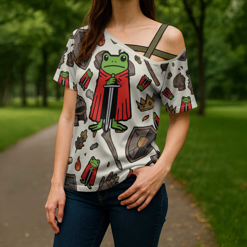 Funny Cartoon Knight Frog Cross Shoulder Shirt Medieval Mood Meme