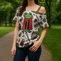 Funny Cartoon Knight Frog Cross Shoulder Shirt Medieval Mood Meme