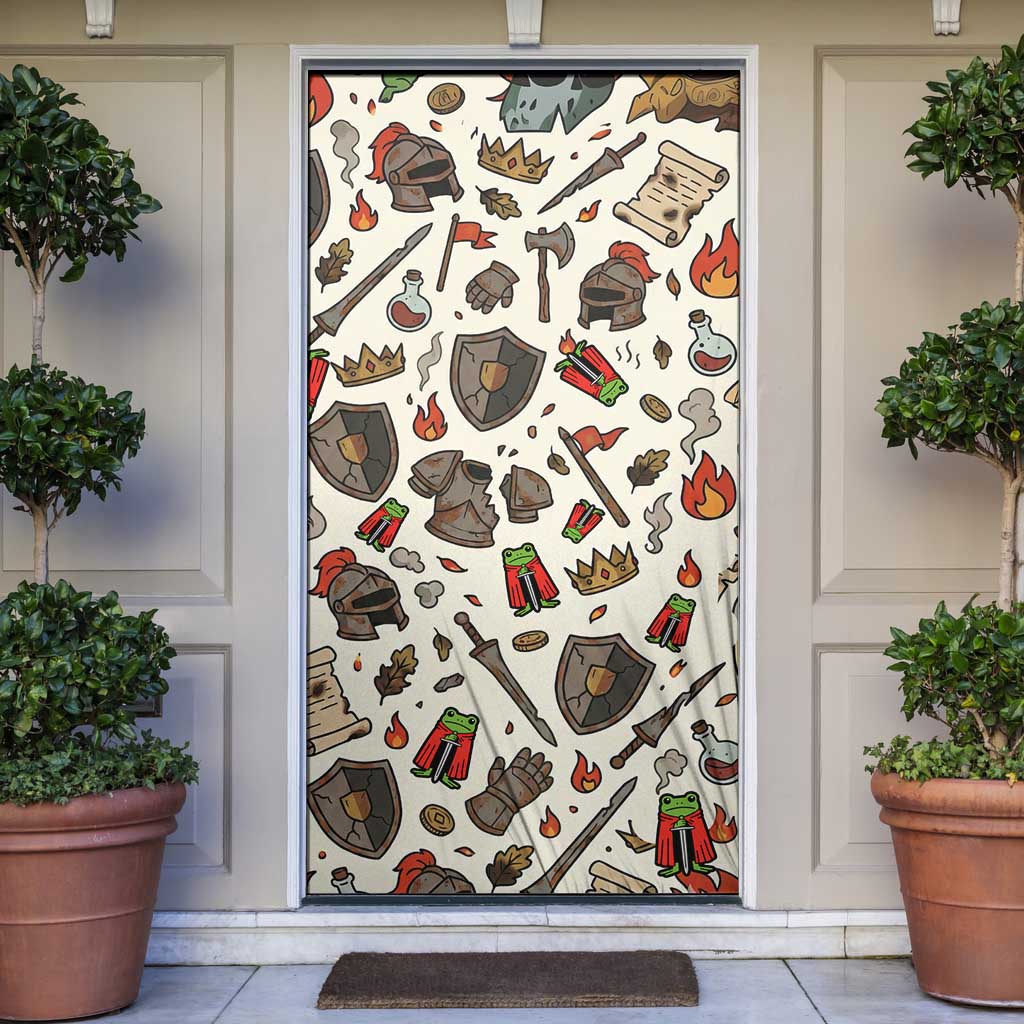 Funny Cartoon Knight Frog Door Cover Medieval Mood Meme