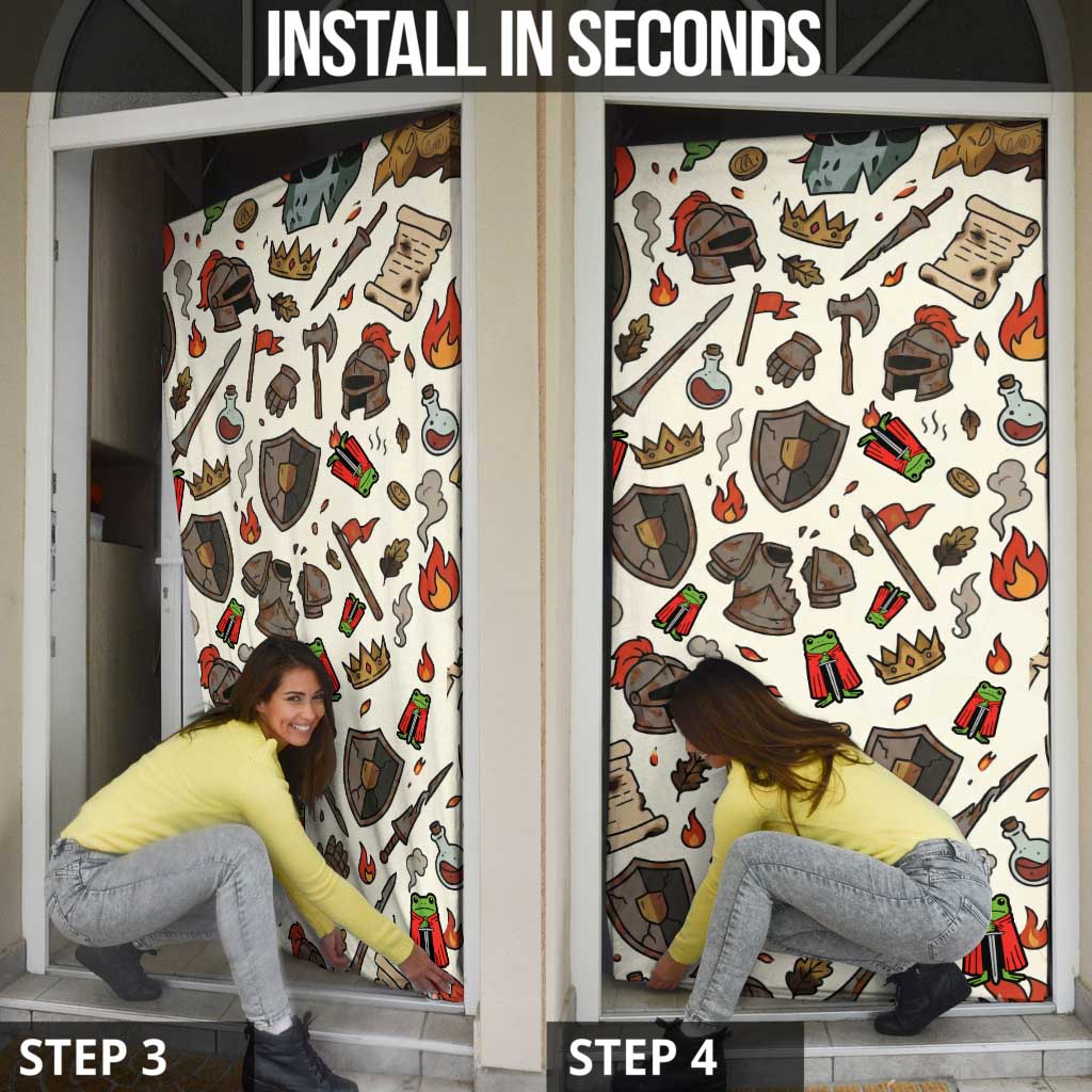 Funny Cartoon Knight Frog Door Cover Medieval Mood Meme