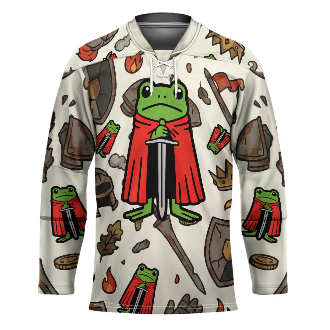 Funny Cartoon Knight Frog Hockey Jersey Medieval Mood Meme