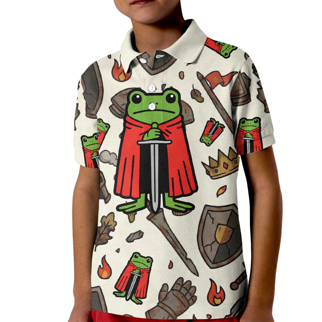 Funny Cartoon Knight Frog Kid Polo Shirt Medieval Mood Meme