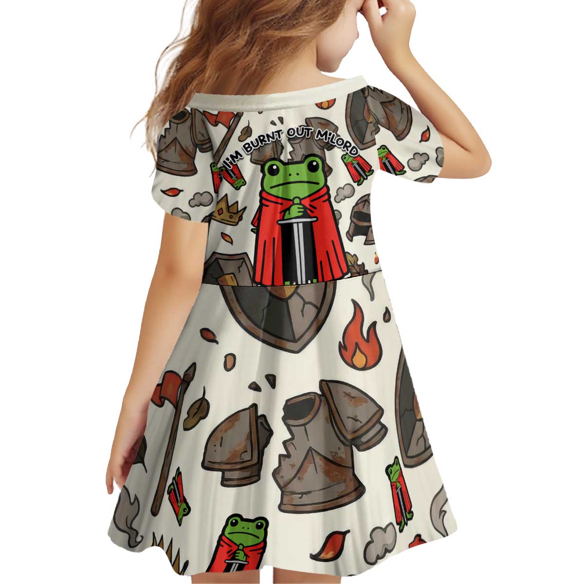 Funny Cartoon Knight Frog Kid Short Sleeve Dress Medieval Mood Meme