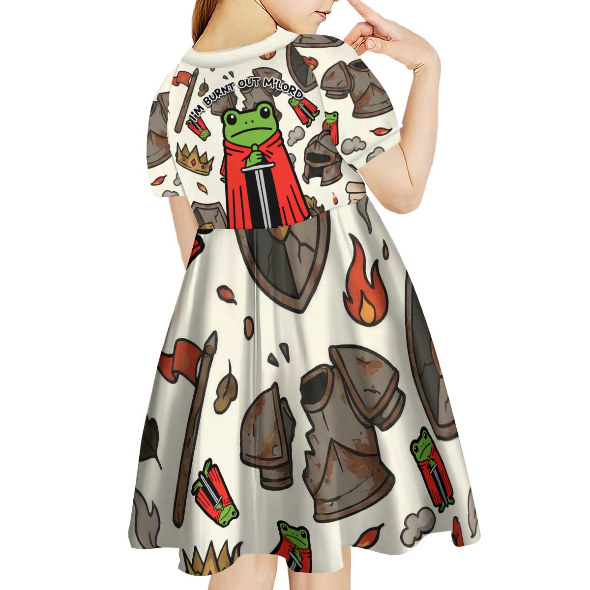Funny Cartoon Knight Frog Kid Short Sleeve Dress Medieval Mood Meme
