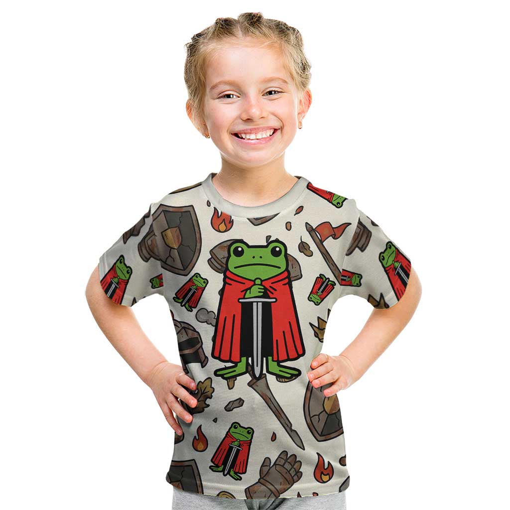 Funny Cartoon Knight Frog Kid T Shirt Medieval Mood Meme