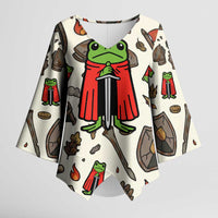 Funny Cartoon Knight Frog Kimono Sleeve Blouse Medieval Mood Meme