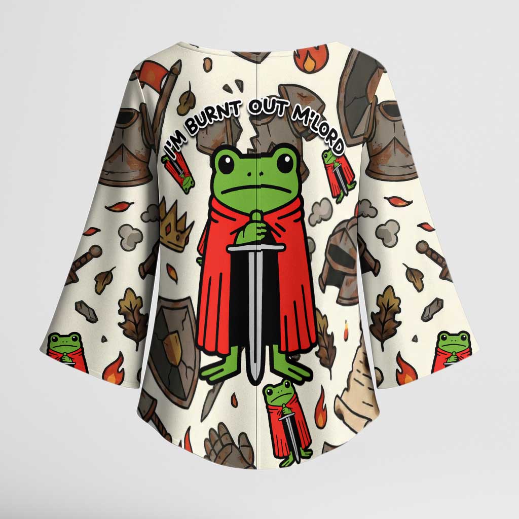 Funny Cartoon Knight Frog Kimono Sleeve Blouse Medieval Mood Meme