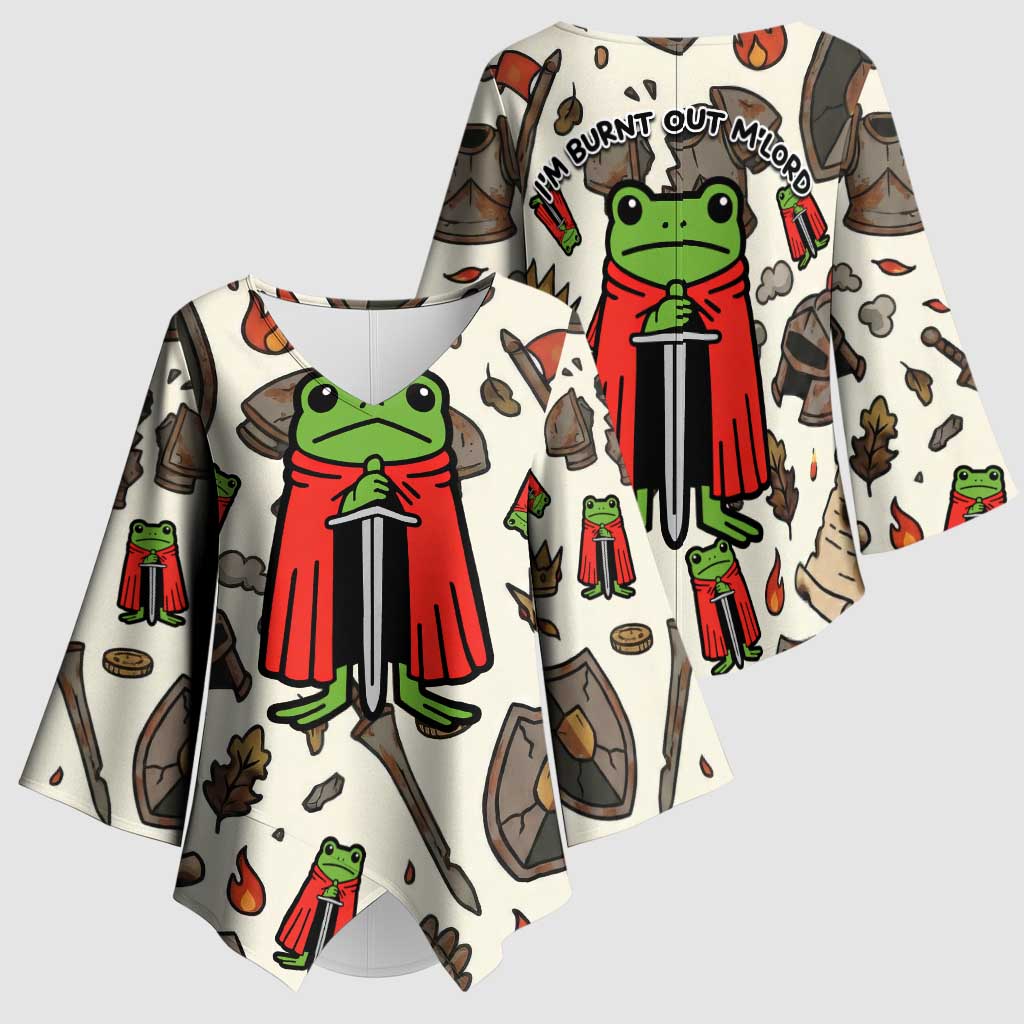 Funny Cartoon Knight Frog Kimono Sleeve Blouse Medieval Mood Meme