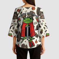 Funny Cartoon Knight Frog Kimono Sleeve Blouse Medieval Mood Meme