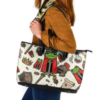 Funny Cartoon Knight Frog Leather Tote Bag Medieval Mood Meme