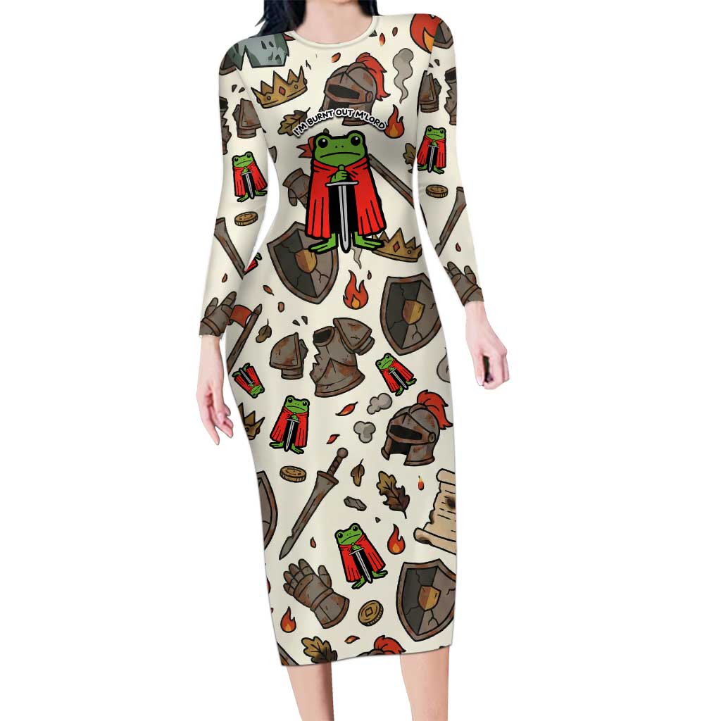 Funny Cartoon Knight Frog Long Sleeve Bodycon Dress Medieval Mood Meme