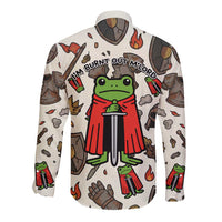 Funny Cartoon Knight Frog Long Sleeve Button Shirt Medieval Mood Meme