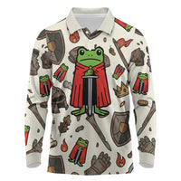 Funny Cartoon Knight Frog Long Sleeve Polo Shirt Medieval Mood Meme