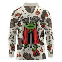 Funny Cartoon Knight Frog Long Sleeve Polo Shirt Medieval Mood Meme